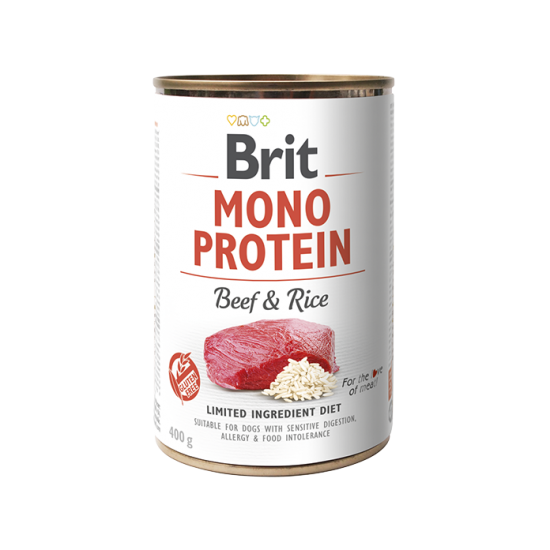 BRIT ΚΟΝΣΕΡΒΑ ΣΚΥΛΟΥ ΒΟΔΙΝΟ ΡΥΖΙ MONOPROTEIN 400gr