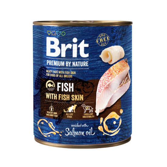 BRIT PREMIUM KΟΝΣΕΡΒΑ ΣΚΥΛΟΥ ΨΑΡΙ και ΔΕΡΜΑ ΨΑΡΙΟΥ 800gr