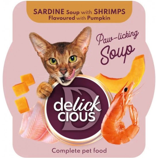 DELICKCIOUS ΣΟΥΠΑ ΓΑΤΑΣ με ΣΑΡΔΕΛΕΣ & ΓΑΡΙΔΕΣ 80gr