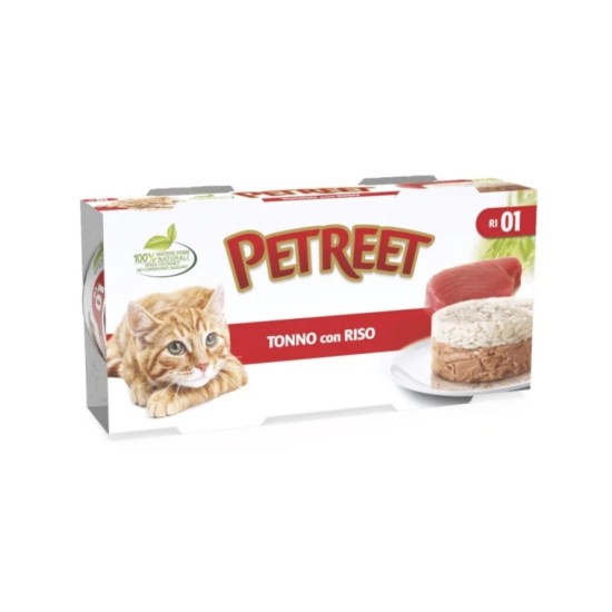 PETREET ADULT ΚΟΝΣΕΡΒΑ ΓΑΤΑΣ ΤΟΝΟΣ ΡΥΖΙ 2x170gr