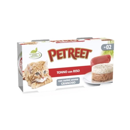 PETREET ADULT ΚΟΝΣΕΡΒΑ ΓΑΤΑΣ ΤΟΝΟΣ ΡΥΖΙ ΣΟΥΡΙΜΙ 2x170gr