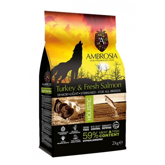 AMBROSIA DOG ΓΑΛΟΠ. & ΣΟΛΩΜΟΣ SENIOR LIGHT (όλες οι φυλές) 2kg